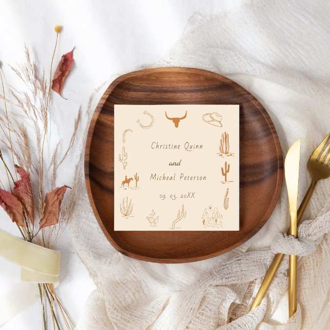 Boho Western Cowboy Illustration Bröllop Pappersservett (Skapare uppladdad)