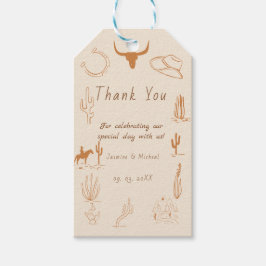 Boho Western Cowboy Illustration Bröllop Presentetikett