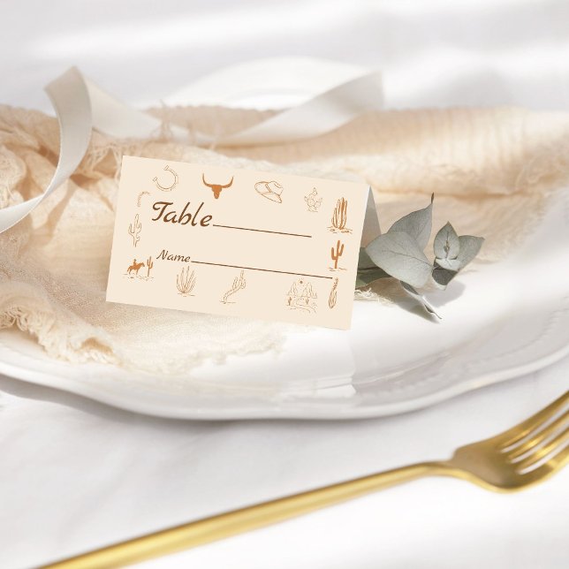 Boho Western Cowboy Illustration Wedding Placeringskort (Skapare uppladdad)