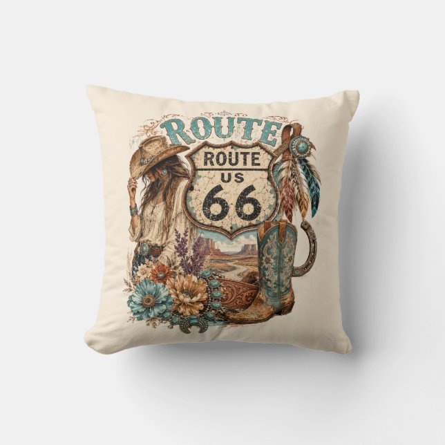 Boho Western Cowgirl Mother Road Accent Kudde (Framsida)