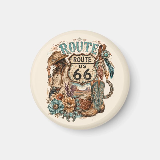 Boho Western Cowgirl Mother Road- present Magnet (Framsidan)