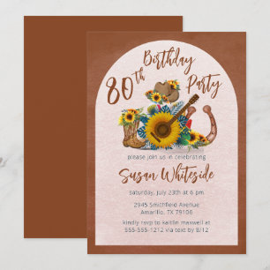 Boho Western Guitar Sunblommor 80:e Födelsedagsfes Inbjudningar