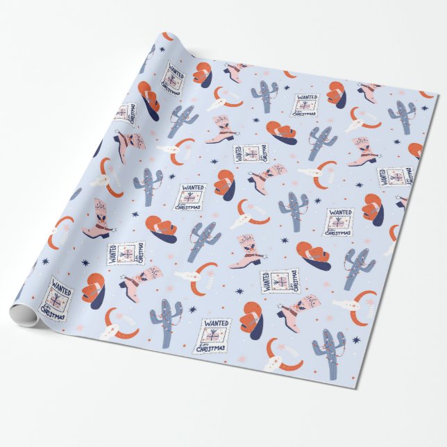 Boho Western jul - Blue Presentpapper (Utrullad)