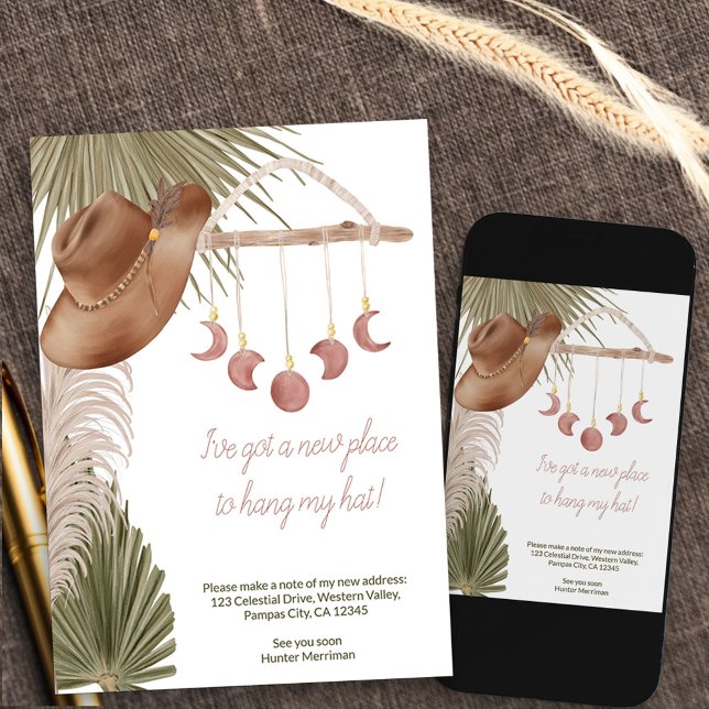 Boho Western New Ställe till Hat Flytta Meddelande (cowgirl hat new address card available printed or as printable digital download)