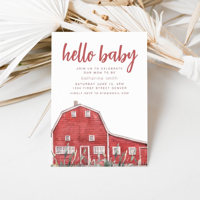 Boho Western Red Barn Theme Baby Shower-inbjudan Inbjudningar (Skapare uppladdad)
