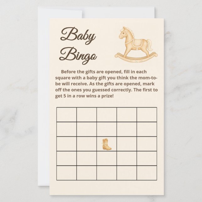 Boho Western Rocking Horse Baby Bingo-spelkort (Framsida)