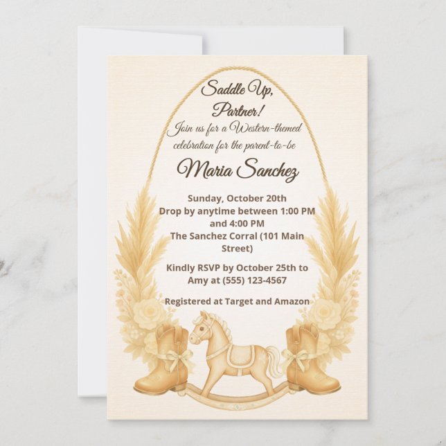 Boho Western Rocking Horse Baby Shower-inbjudan Inbjudningar (Framsida)
