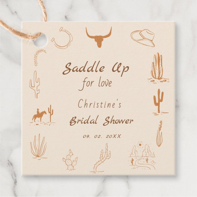 Boho Western Saddle up Cowboy Möhippa Gåvor Etiketter (Framsida)