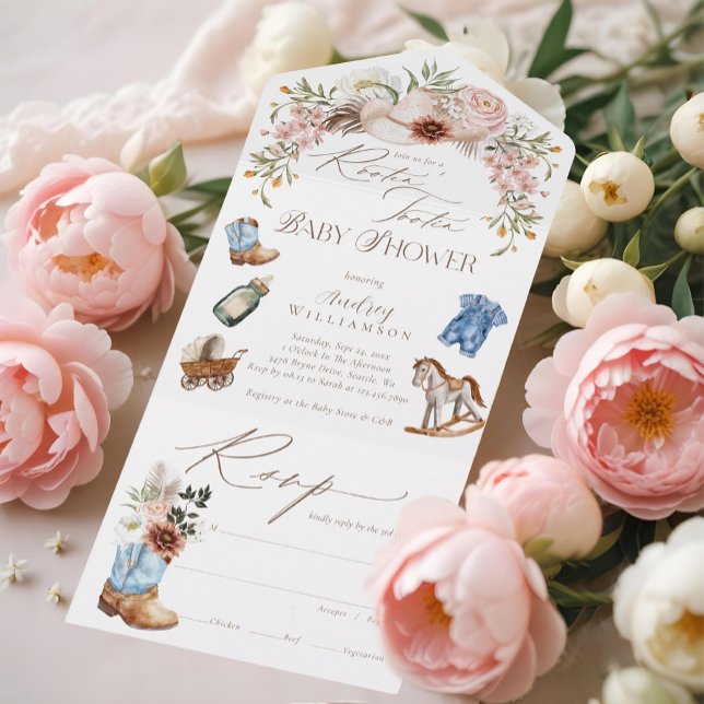 Boho Western Watercolor Little Cowboy Baby Shower (Boho Western Watercolor Little Cowboy Baby Shower All In One Invitation)
