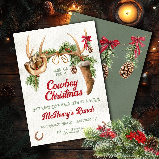 Boho Westerna Antler Cowboy jul Party Inbjudningar (Skapare uppladdad)