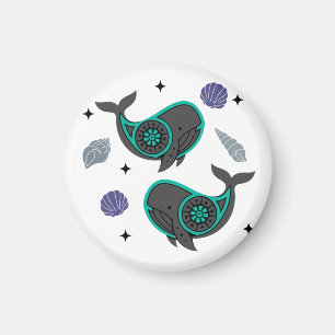 Boho Whale Magnet med Seashell-accenter