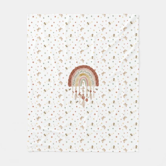 Boho Whimsical Bie & Earthy Regnbåge Baby Fleecefi Fleecefilt (Framsidan)
