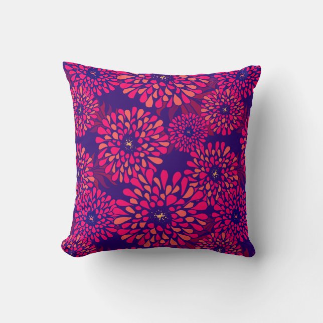 Boho Whimsical Blommönster Navy Fuchsia Kudde (Framsida)