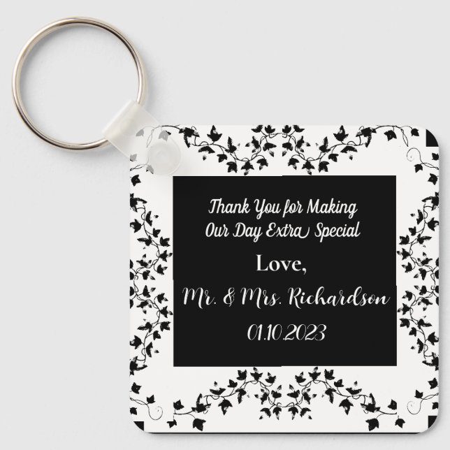 Boho Whimsical Botanical WedFavor Keychain Nyckelring (Framsida)