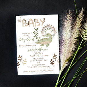 Boho whimsical dinosaurs oh baby inbjudningar