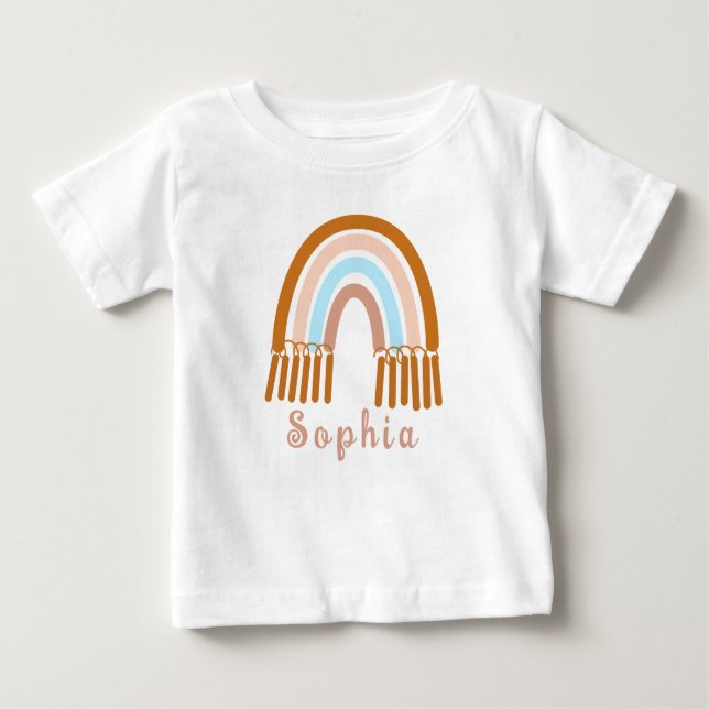 Boho Whimsical Rainbow med Personlig Namn T Shirt (Framsida)