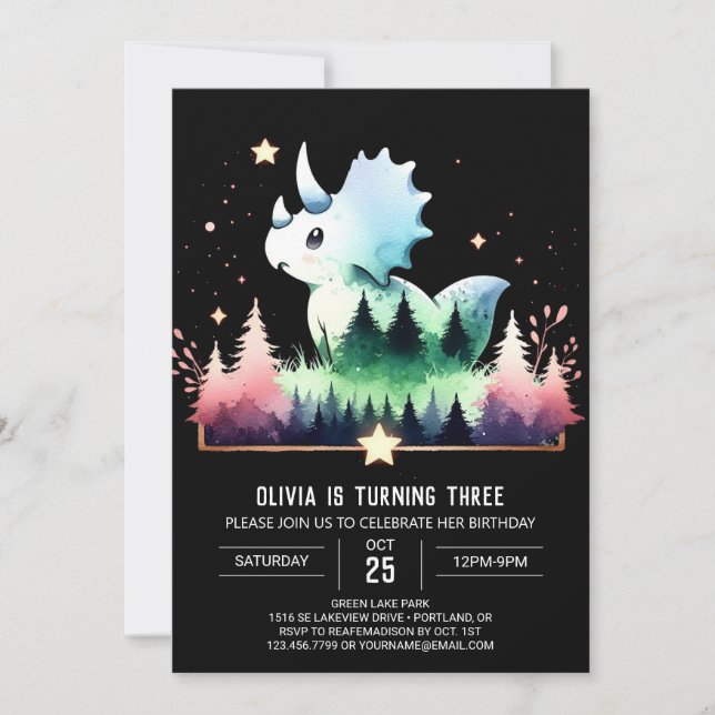 Boho Whimsical Triceratops Birthday Inbjudningar (Framsida)