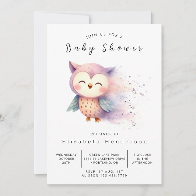 Boho Whimsical Uggla Baby Shower Inbjudningar (Framsida)