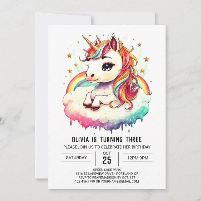 Boho Whimsical Unicorn Birthday Inbjudningar (Framsida)
