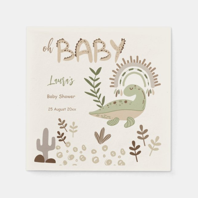 Boho whimsisk dinosaur oh baby babydusch anpassnin pappersservett (Framsidan)