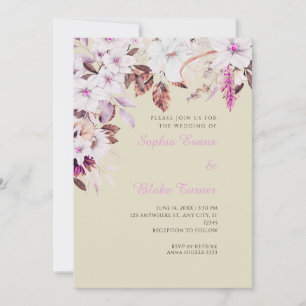 Boho White and Rosa Blommigt Autumn Bamboo Bröllop Inbjudningar