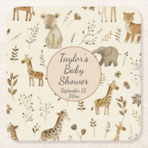 Boho White Beige Jungle Animals Baby Shower