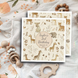 Boho White Beige Jungle Animals Birthday Pappersservett