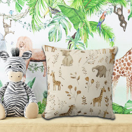 Boho White Beige Jungle Animals Kudde