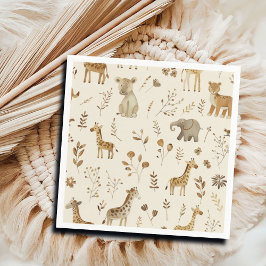 Boho White Beige Jungle Animals Pappersservett
