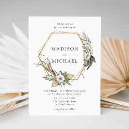 Boho White Blommigt & Greenery Bröllop Inbjudningar