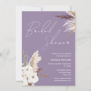 Boho White Blommigt Lavender Lila Möhippa Inbjudningar