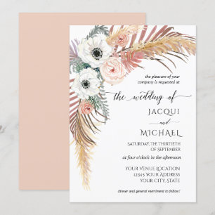 Boho White Blommigt Pampas Grass Handflatan Folia Inbjudningar
