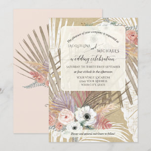 BOHO White Blommigt Rustic Pampas Grass Tropical Inbjudningar