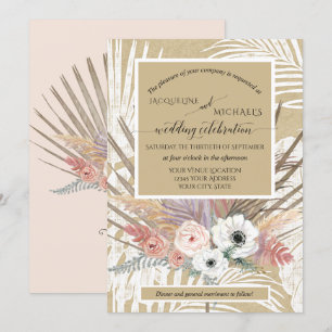 BOHO White Blommigt Rustic Pampas Grass Tropical Inbjudningar