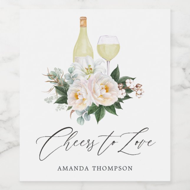 Boho White Blommigt Vin Tasting Möhippa Vin Vinflaska Etikett (Singel etikett)