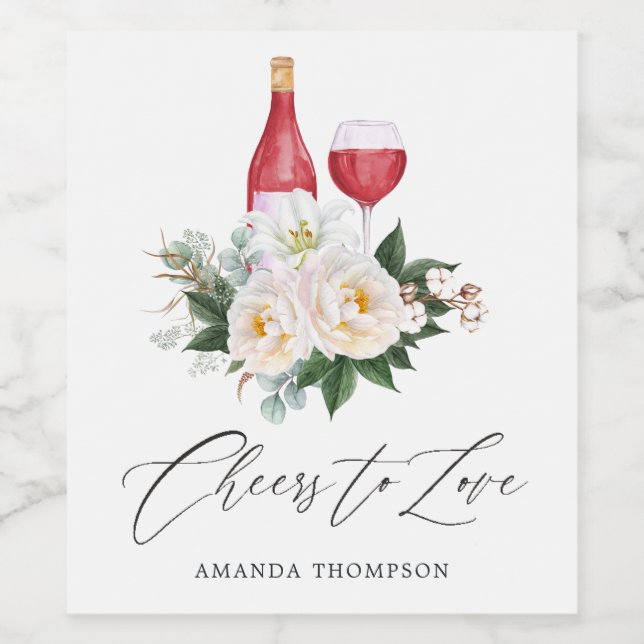 Boho White Blommigt Vin Tasting Möhippa Vinflaska Etikett (Singel etikett)