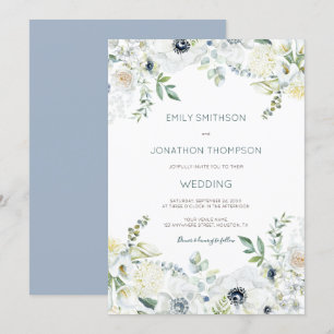Boho White Blommigts Eucalyptus Löv Bröllop Inbjudningar