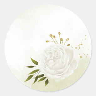 Boho white blommor grönt löv botaniska runt klistermärke
