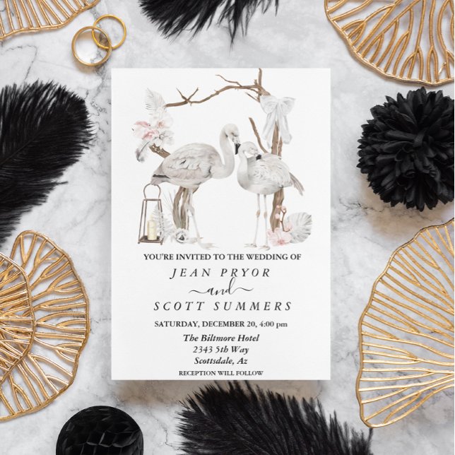 Boho White Flamingo Tropical Arch Blommigt Inbjudningar (Skapare uppladdad)