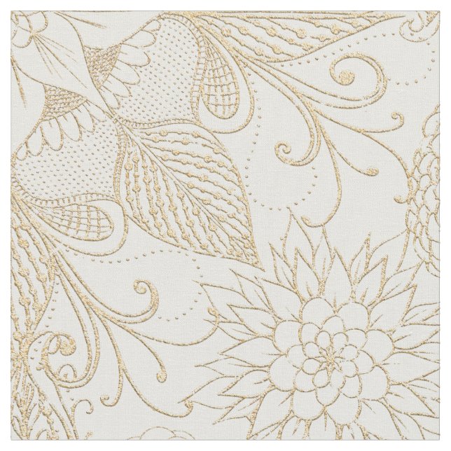 Boho White Guld Blommigt Feathers Dreamcatcher Tyg (Närbild)