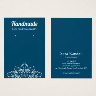 Boho White Mandala Mörk Teal Earring Visning Visitkort