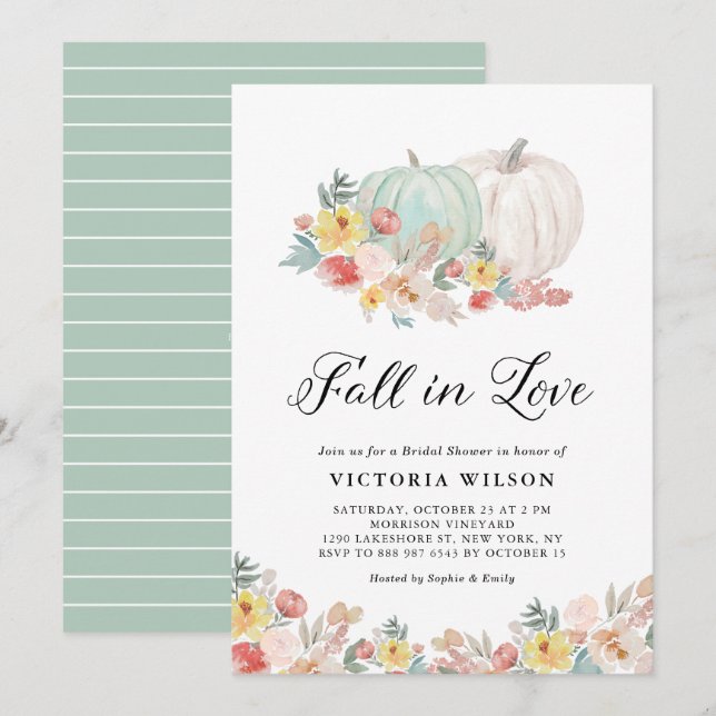 Boho White och Blue Pumpkin Fall Möhippa Inbjudningar (Fram/baksida)