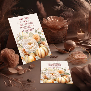 Boho White och Guld Glitter Pumpkins Bröllop Inbjudningar