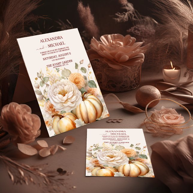 Boho White och Guld Glitter Pumpkins Bröllop Inbjudningar (Skapare uppladdad)