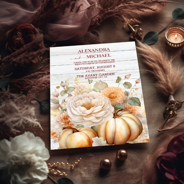 Boho White och Guld Glitter Pumpkins Bröllop Inbjudningar (Skapare uppladdad)