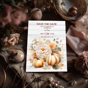 Boho White och Guld Glitter Pumpkins Bröllop Spara Datumet