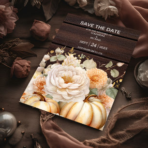 Boho White och Guld Glitter Pumpkins Bröllop Spara Datumet