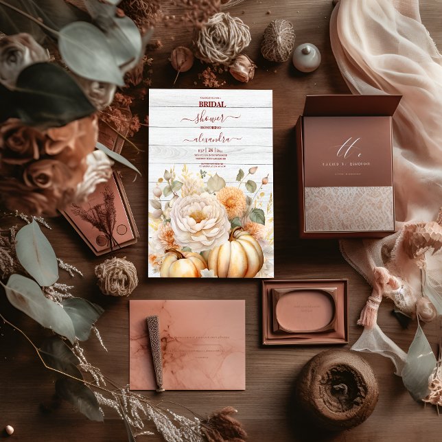 Boho White och Guld Glitter Pumpkins Möhippa Inbjudningar (Skapare uppladdad)