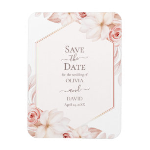 Boho White och Rosa ros Spara datumkortet Magnet