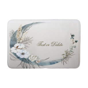 Boho White Orchid Flowers Blue Måne Elegant Badrumsmatta